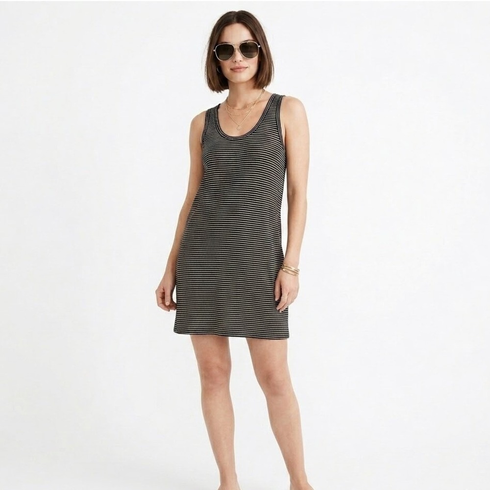 Madewell Scoop Neck Sleeveless Mini Dress Black White Striped Minimalist Size XS